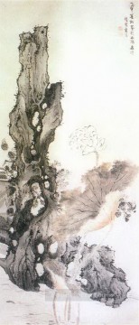 Lan Ying Painting - flower and rock old China ink